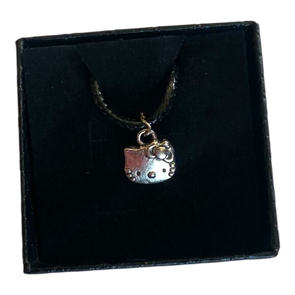 Hello Kitty Charm Necklace | Silver Pendant on Black Cord | Kawaii Jewelry Gift - Picture 1 of 4